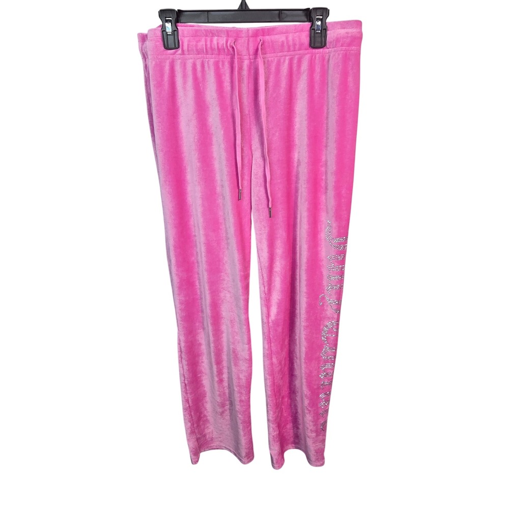 Juicy Couture Pajama Pants Womens Large Pink Velour Rhinestone Logo